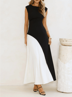 Vestido Longo Sem Mangas com Design Bicolor Diagonal Elegante - Alane