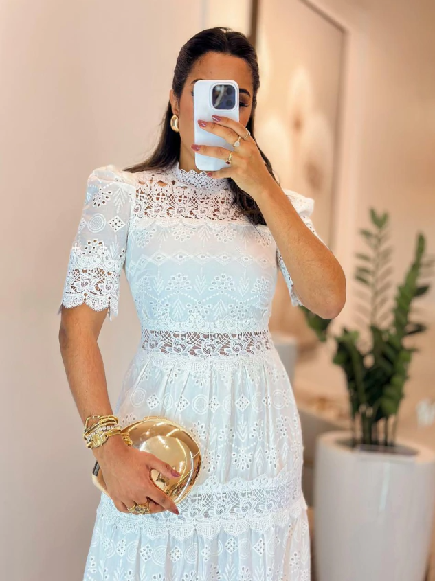 Vestido Laser com Guipir